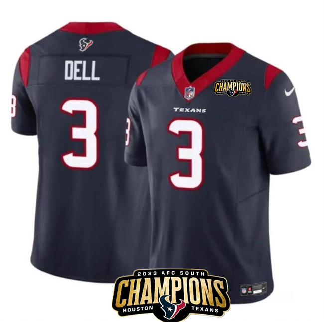 Men's Houston Texans #3 Tank Dell Navy 2023 F.U.S.E. AFC South Champions Patch Vapor Untouchable Limited Football Stitched Jersey